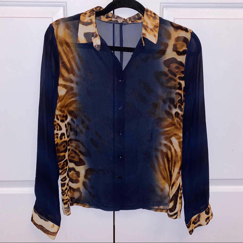 Verty Leopard Sheer Button Down